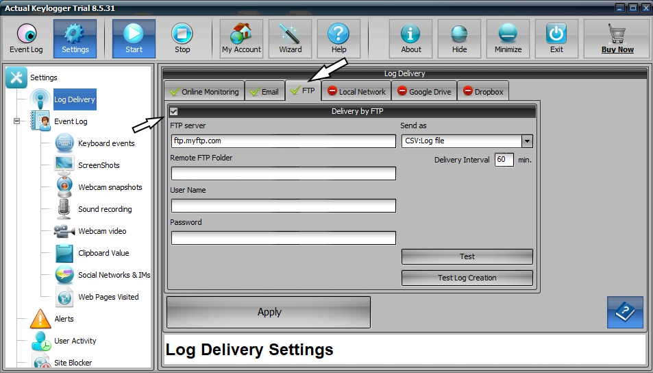 Step 1. Choose the FTP tab and place a tick near Delivery by FTP